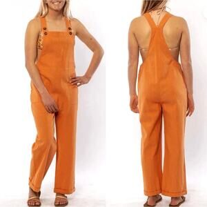 Sisstr Evolution Dessi Linen Lagenlook Boho Jumpsuit Overalls Wide Leg Orange M